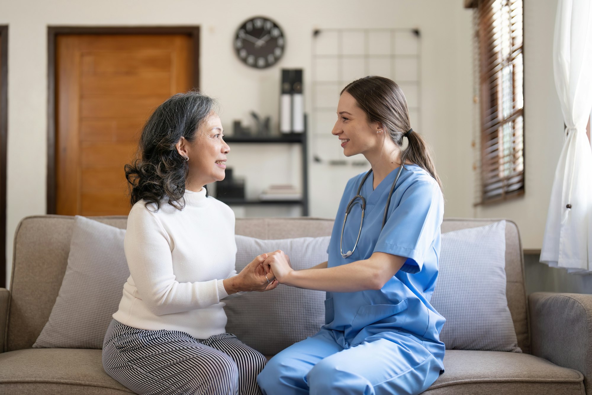 Nurse, hands and senior patient in empathy, safety and support of help, trust and healthcare